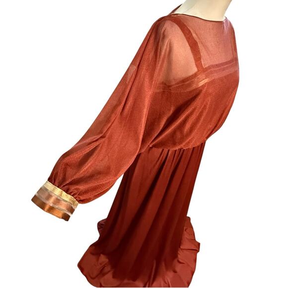 Vintage 70s Maxi Sheer Dress 13 Capelet‎ Disco Boho Dancing Queen Saturday Night - Picture 3 of 9